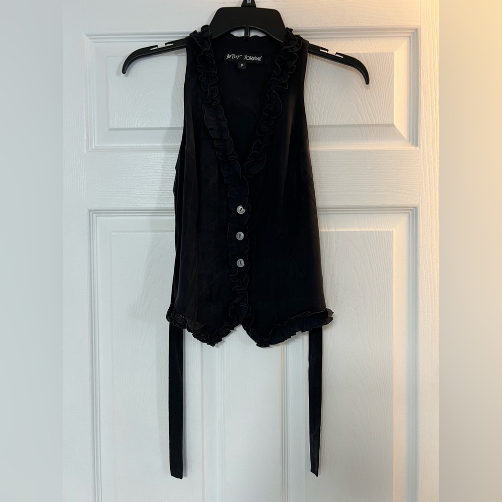 Betsey Johnson Blackish Ruffled Sleeveless Vest